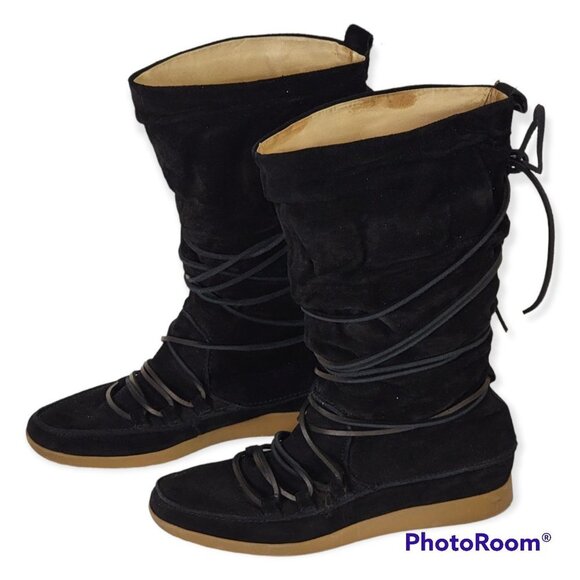 Michael Kors Black Leather Suede Pullon Boots size 7.5 - Picture 1 of 6